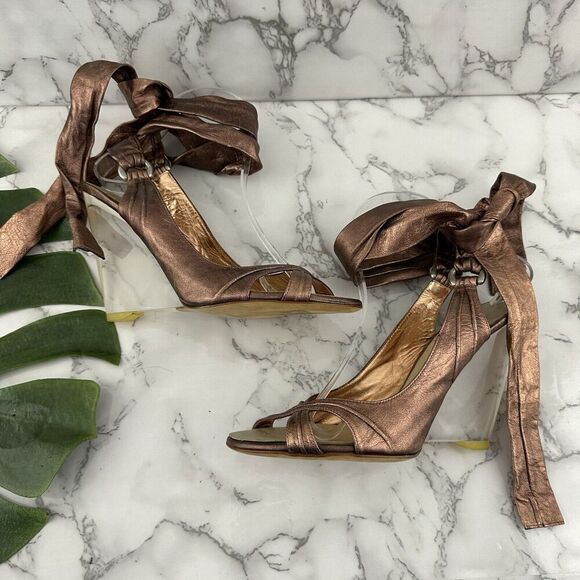 Giuseppe Zanotti Designs Lucite Clear Wedge Sandals Size 38 Bronze Leather Strap - Picture 6 of 11